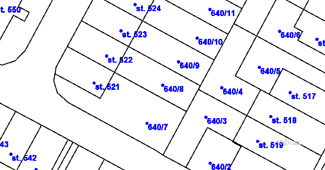 Parcela st. 640/8 v KÚ Lučina, Katastrální mapa