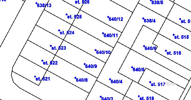 Parcela st. 640/10 v KÚ Lučina, Katastrální mapa