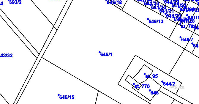 Parcela st. 646/1 v KÚ Lučina, Katastrální mapa