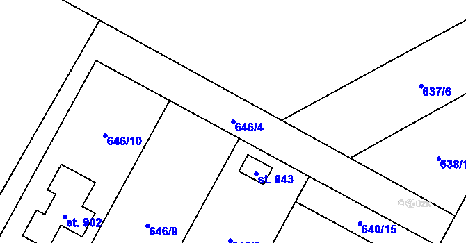 Parcela st. 646/4 v KÚ Lučina, Katastrální mapa