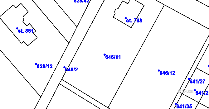 Parcela st. 646/11 v KÚ Lučina, Katastrální mapa