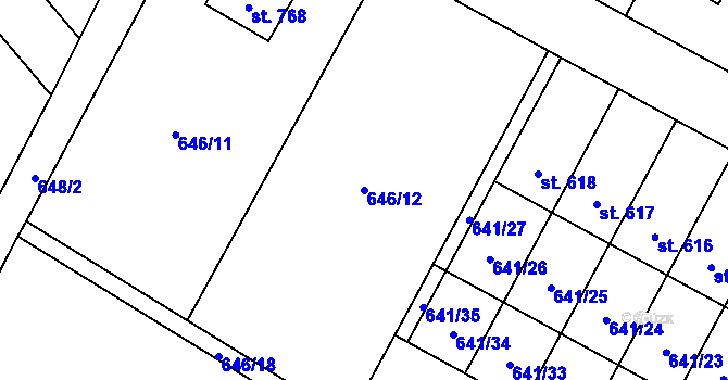 Parcela st. 646/12 v KÚ Lučina, Katastrální mapa