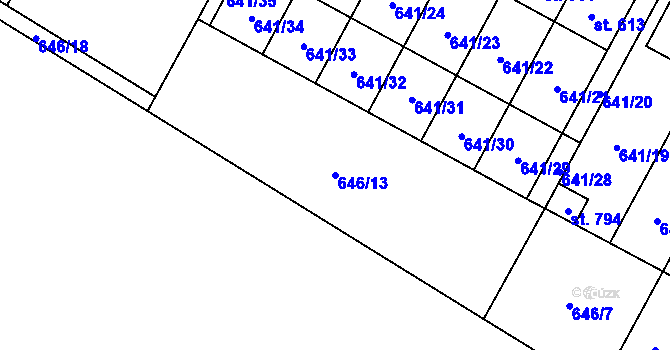 Parcela st. 646/13 v KÚ Lučina, Katastrální mapa