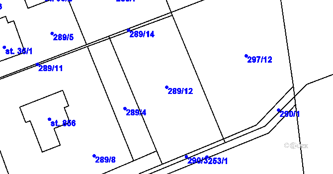Parcela st. 289/12 v KÚ Lučina, Katastrální mapa