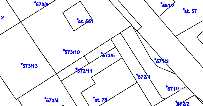 Parcela st. 573/5 v KÚ Lučina, Katastrální mapa