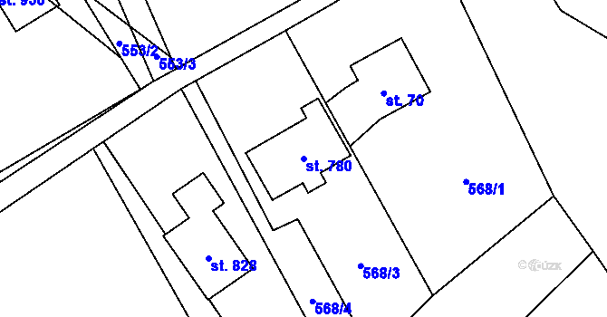 Parcela st. 780 v KÚ Lučina, Katastrální mapa