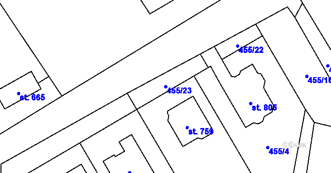 Parcela st. 455/23 v KÚ Lučina, Katastrální mapa