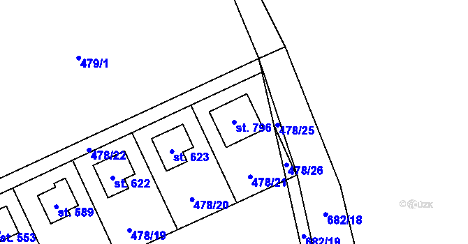 Parcela st. 796 v KÚ Lučina, Katastrální mapa