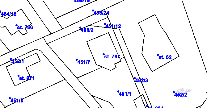 Parcela st. 797 v KÚ Lučina, Katastrální mapa