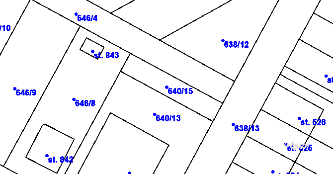 Parcela st. 640/15 v KÚ Lučina, Katastrální mapa