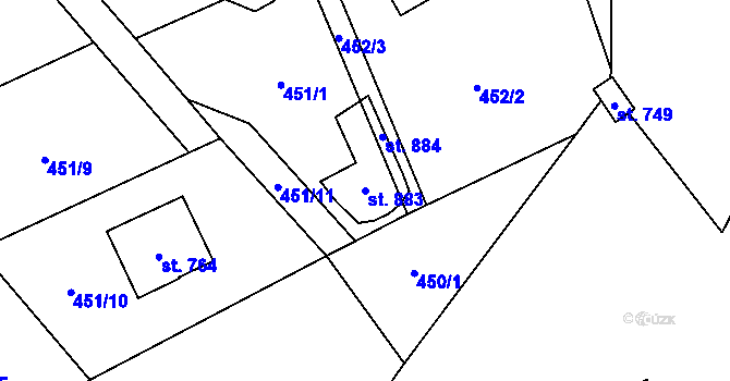 Parcela st. 883 v KÚ Lučina, Katastrální mapa