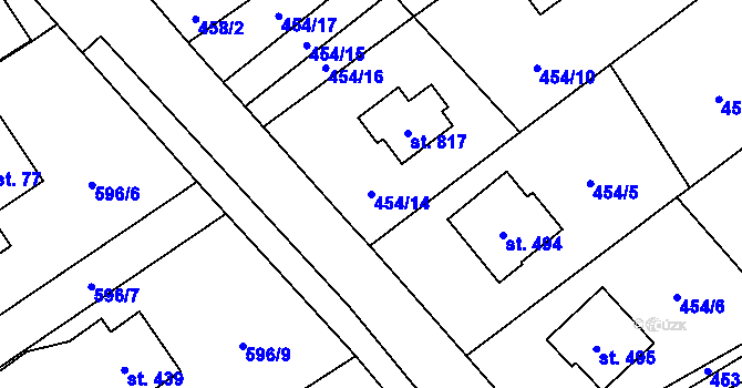 Parcela st. 454/14 v KÚ Lučina, Katastrální mapa