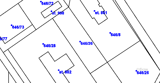 Parcela st. 646/26 v KÚ Lučina, Katastrální mapa