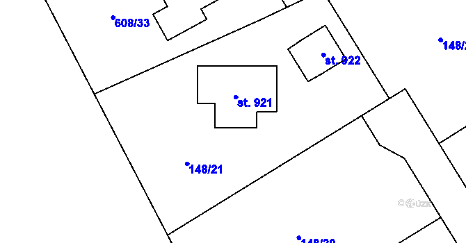 Parcela st. 148/21 v KÚ Lučina, Katastrální mapa
