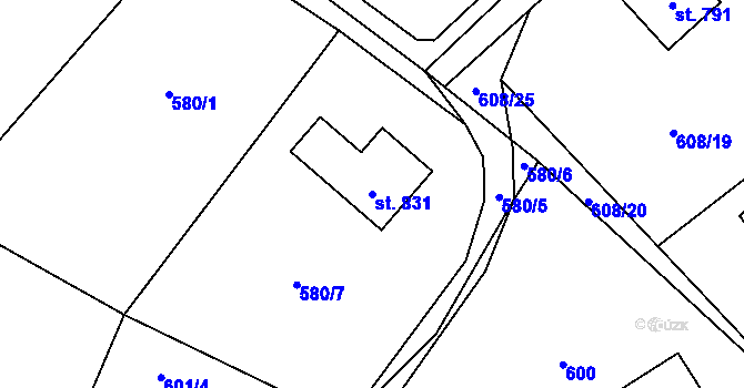 Parcela st. 831 v KÚ Lučina, Katastrální mapa