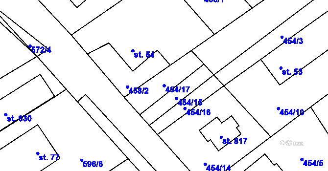 Parcela st. 454/17 v KÚ Lučina, Katastrální mapa