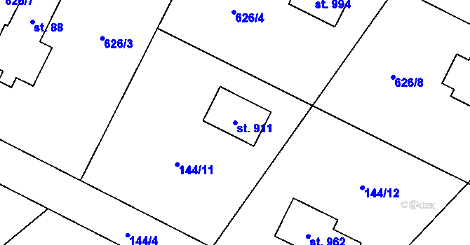 Parcela st. 911 v KÚ Lučina, Katastrální mapa