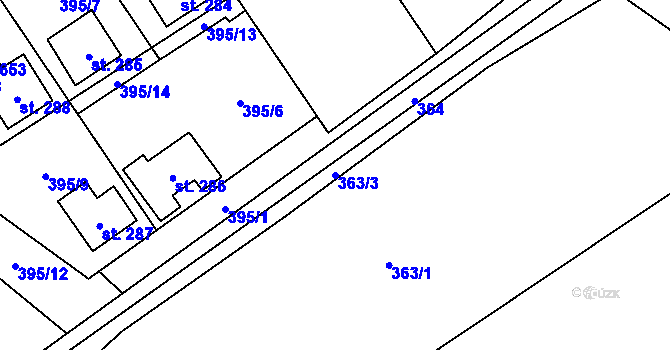 Parcela st. 363/3 v KÚ Lučina, Katastrální mapa