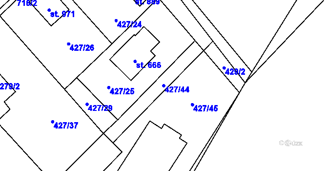 Parcela st. 427/44 v KÚ Lučina, Katastrální mapa