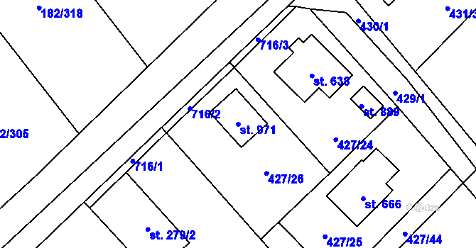 Parcela st. 971 v KÚ Lučina, Katastrální mapa