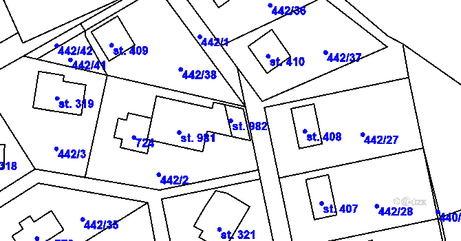 Parcela st. 982 v KÚ Lučina, Katastrální mapa