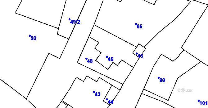 Parcela st. 45 v KÚ Arnultovice u Lučního Chvojna, Katastrální mapa