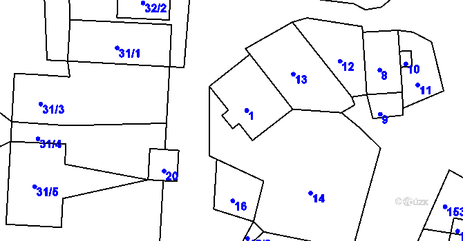 Parcela st. 15 v KÚ Luční Chvojno, Katastrální mapa