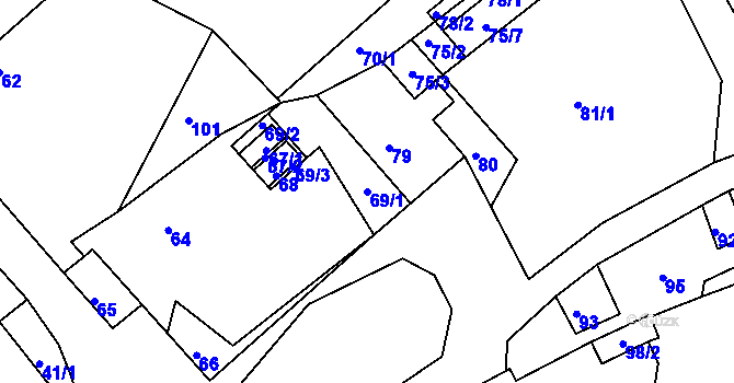 Parcela st. 69/1 v KÚ Luční Chvojno, Katastrální mapa