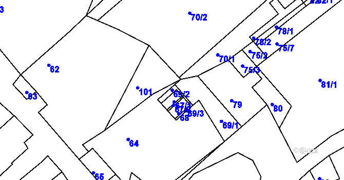 Parcela st. 69/2 v KÚ Luční Chvojno, Katastrální mapa