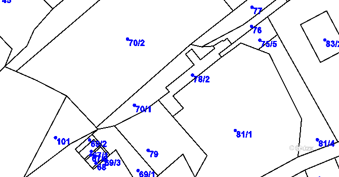 Parcela st. 78/2 v KÚ Luční Chvojno, Katastrální mapa