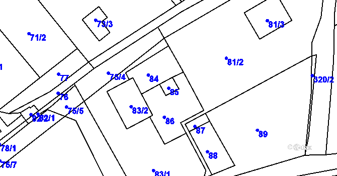Parcela st. 85 v KÚ Luční Chvojno, Katastrální mapa