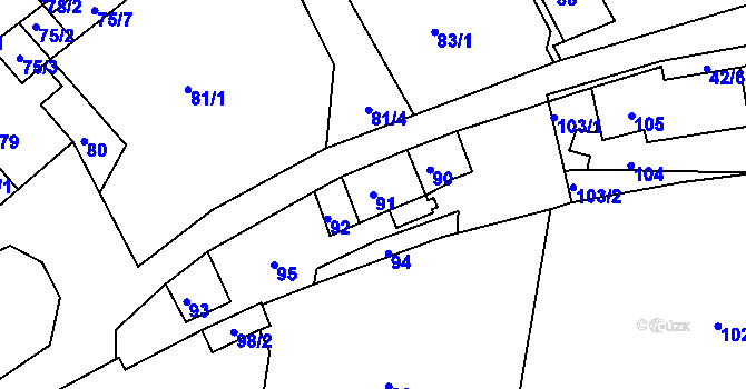 Parcela st. 91 v KÚ Luční Chvojno, Katastrální mapa