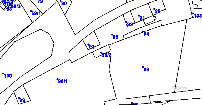 Parcela st. 98/2 v KÚ Luční Chvojno, Katastrální mapa