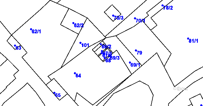 Parcela st. 67/2 v KÚ Luční Chvojno, Katastrální mapa
