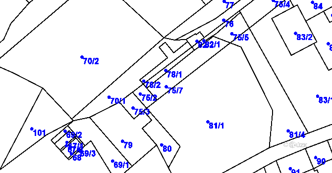 Parcela st. 75/7 v KÚ Luční Chvojno, Katastrální mapa