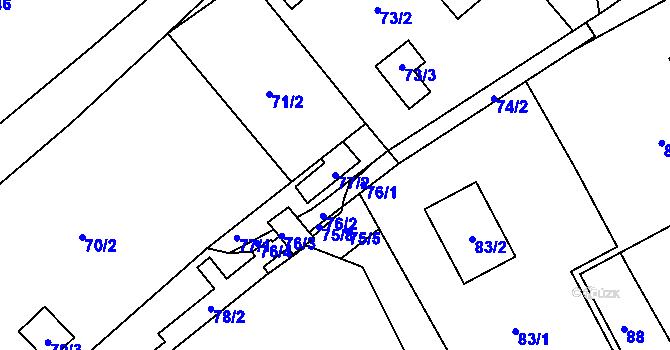 Parcela st. 77/2 v KÚ Luční Chvojno, Katastrální mapa