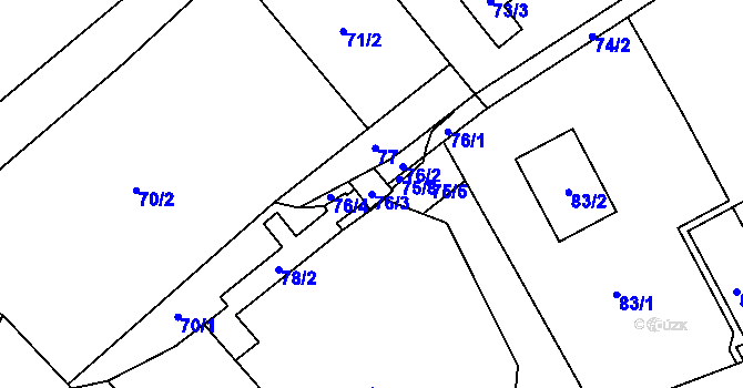 Parcela st. 76/3 v KÚ Luční Chvojno, Katastrální mapa