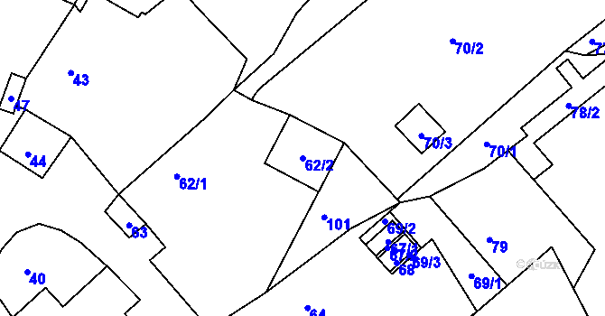 Parcela st. 62/2 v KÚ Luční Chvojno, Katastrální mapa