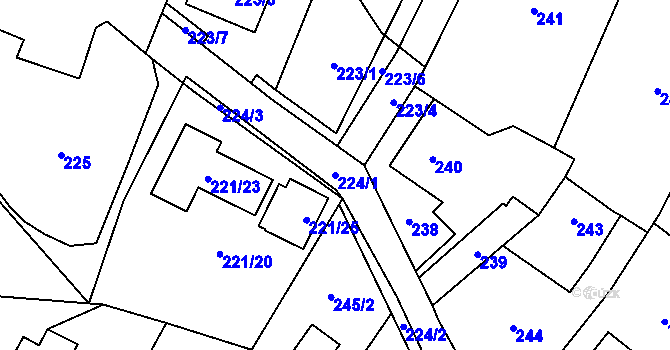 Parcela st. 224/1 v KÚ Ludgeřovice, Katastrální mapa