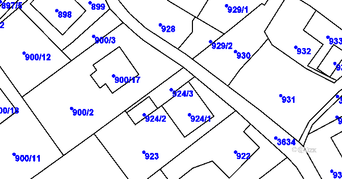 Parcela st. 924/3 v KÚ Ludgeřovice, Katastrální mapa