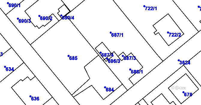 Parcela st. 687/4 v KÚ Ludgeřovice, Katastrální mapa