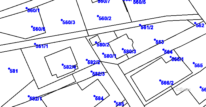 Parcela st. 580/1 v KÚ Ludgeřovice, Katastrální mapa