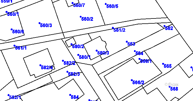 Parcela st. 580/3 v KÚ Ludgeřovice, Katastrální mapa