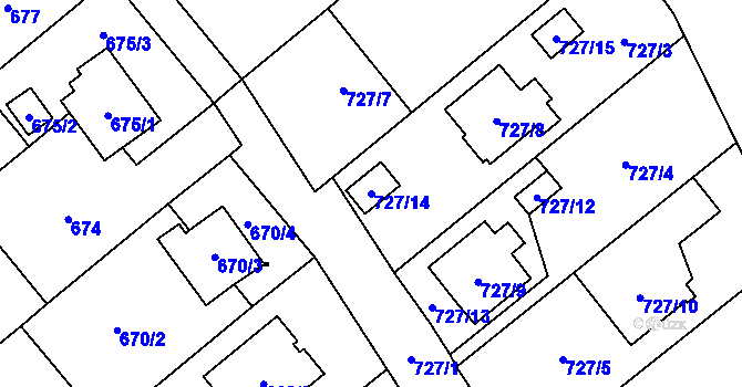 Parcela st. 727/14 v KÚ Ludgeřovice, Katastrální mapa