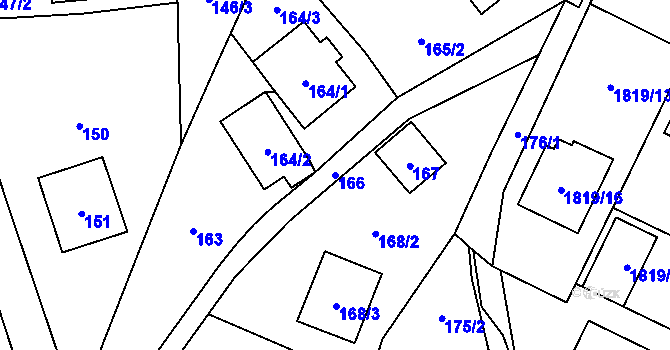 Parcela st. 166 v KÚ Ludgeřovice, Katastrální mapa