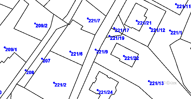 Parcela st. 221/9 v KÚ Ludgeřovice, Katastrální mapa