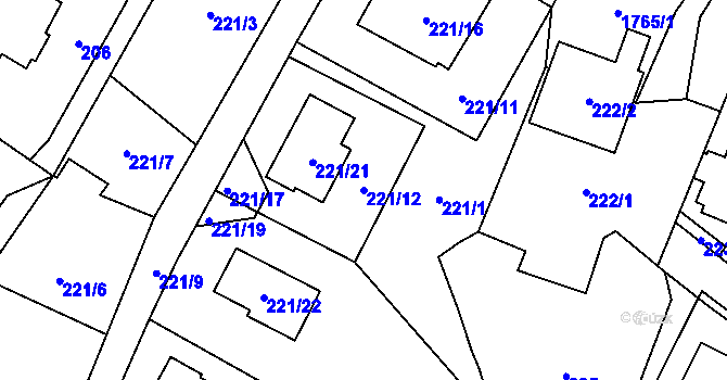 Parcela st. 221/12 v KÚ Ludgeřovice, Katastrální mapa