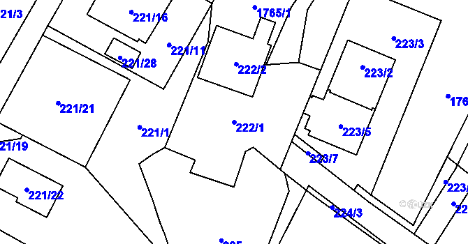 Parcela st. 222/1 v KÚ Ludgeřovice, Katastrální mapa