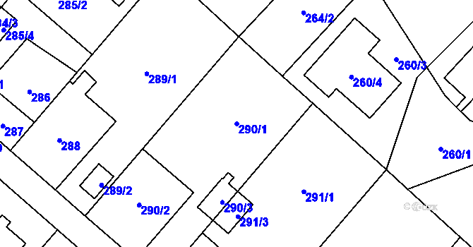 Parcela st. 290/1 v KÚ Ludgeřovice, Katastrální mapa