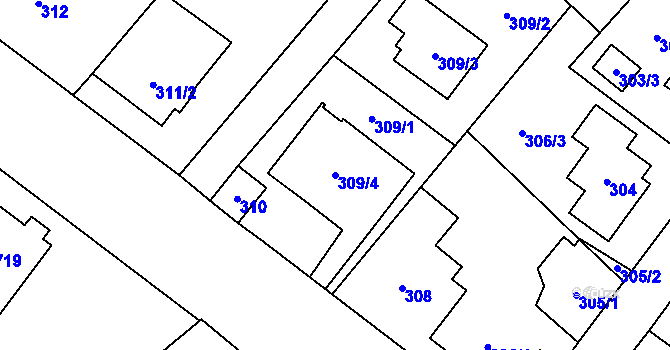 Parcela st. 309/4 v KÚ Ludgeřovice, Katastrální mapa